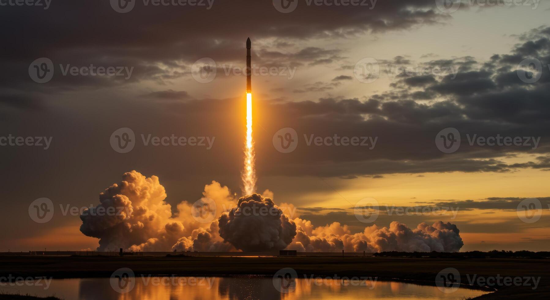 Powerful Rocket Launch at Sunset photo