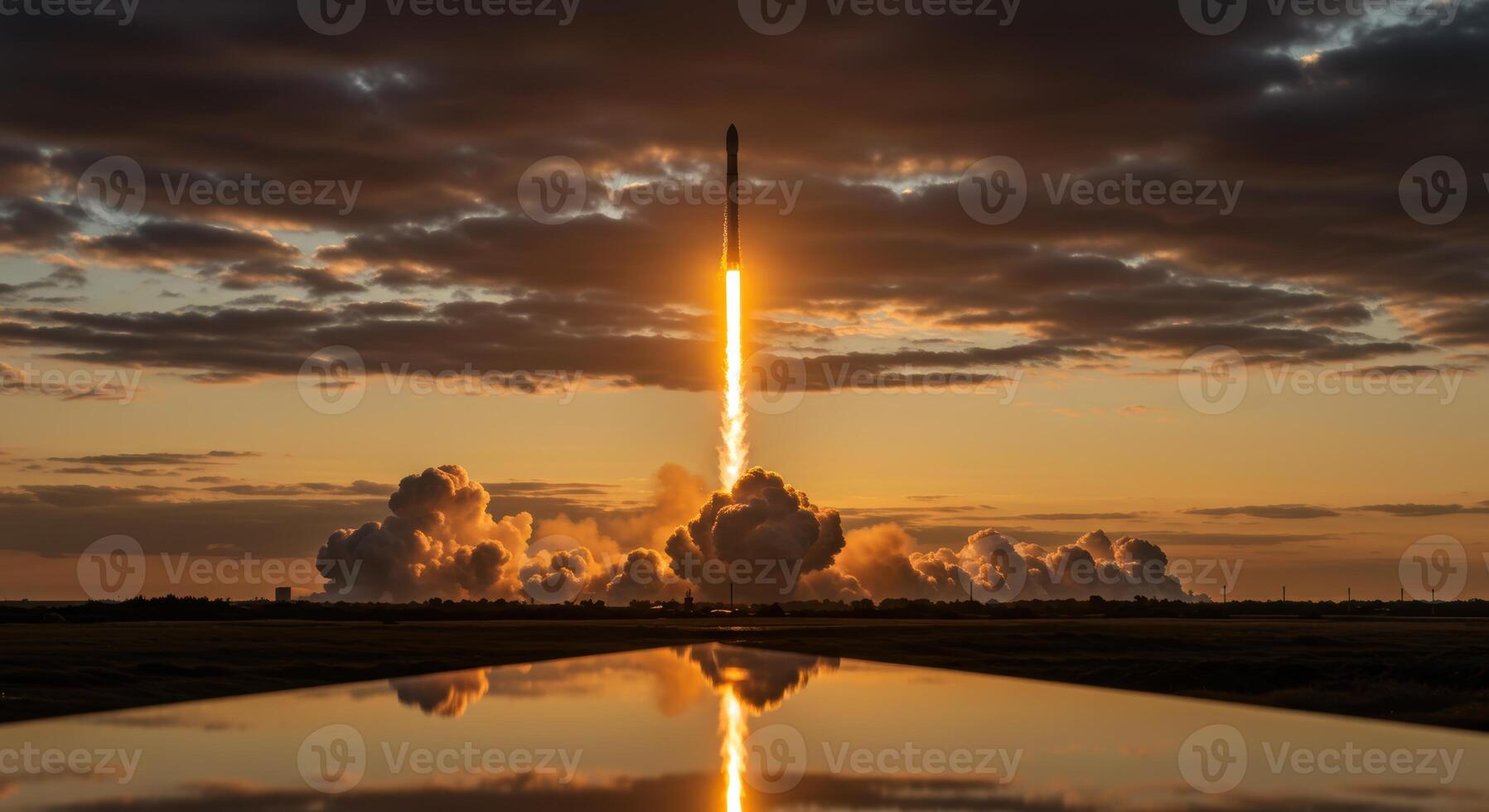 Rocket Launch at Sunset with Reflection photo