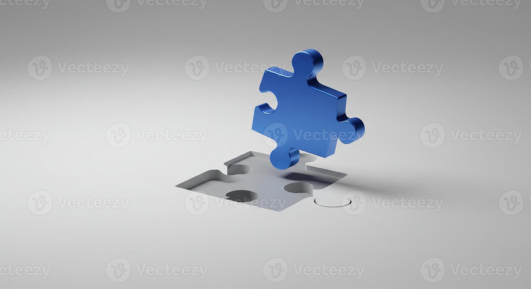 Blue Puzzle Piece Fitting into Slot photo