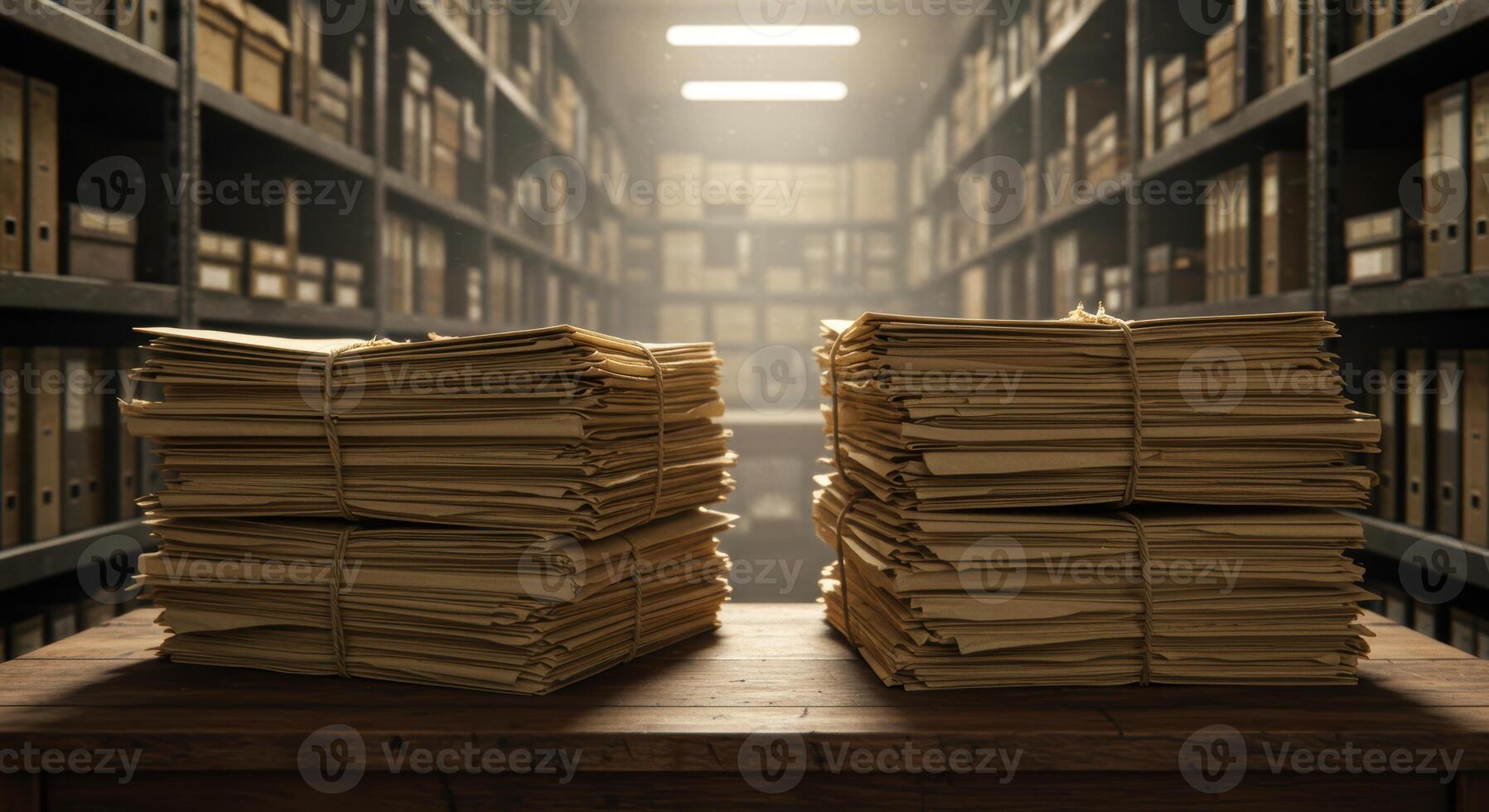 Stacks of Old Documents in Archive Storage Room photo