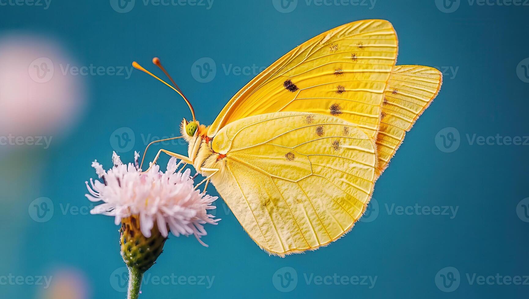 Yellow Butterfly on Pink Flower Close Up photo