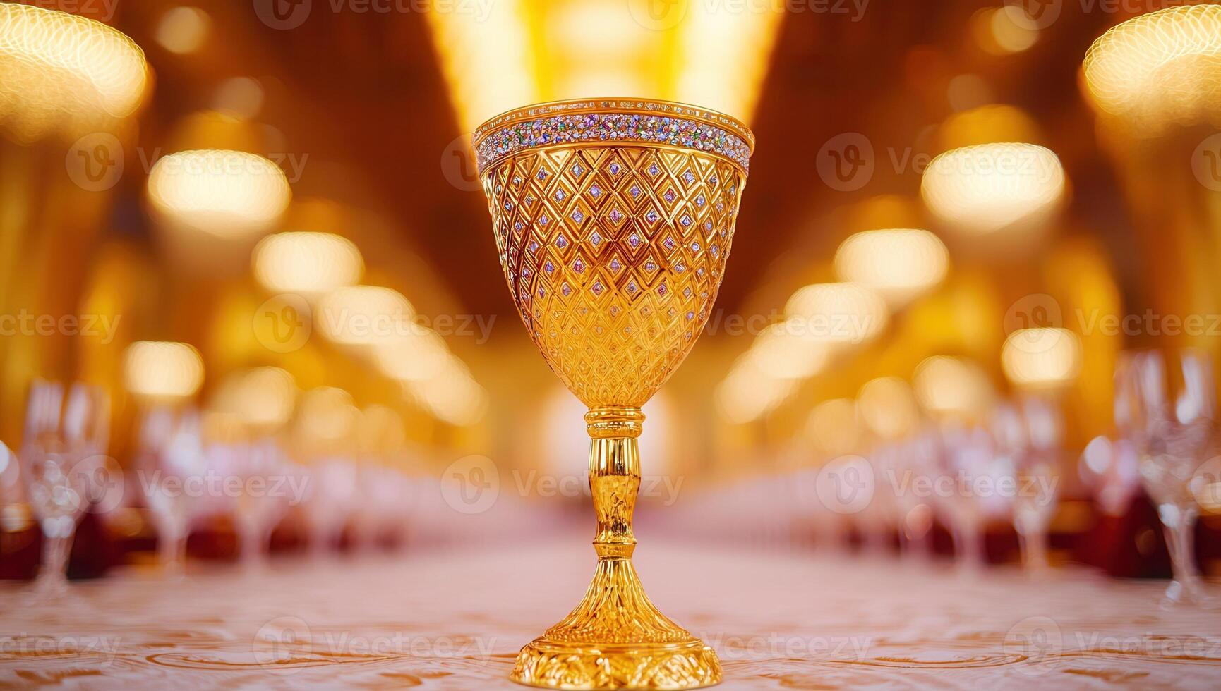 Golden Goblet with Diamonds on Table photo