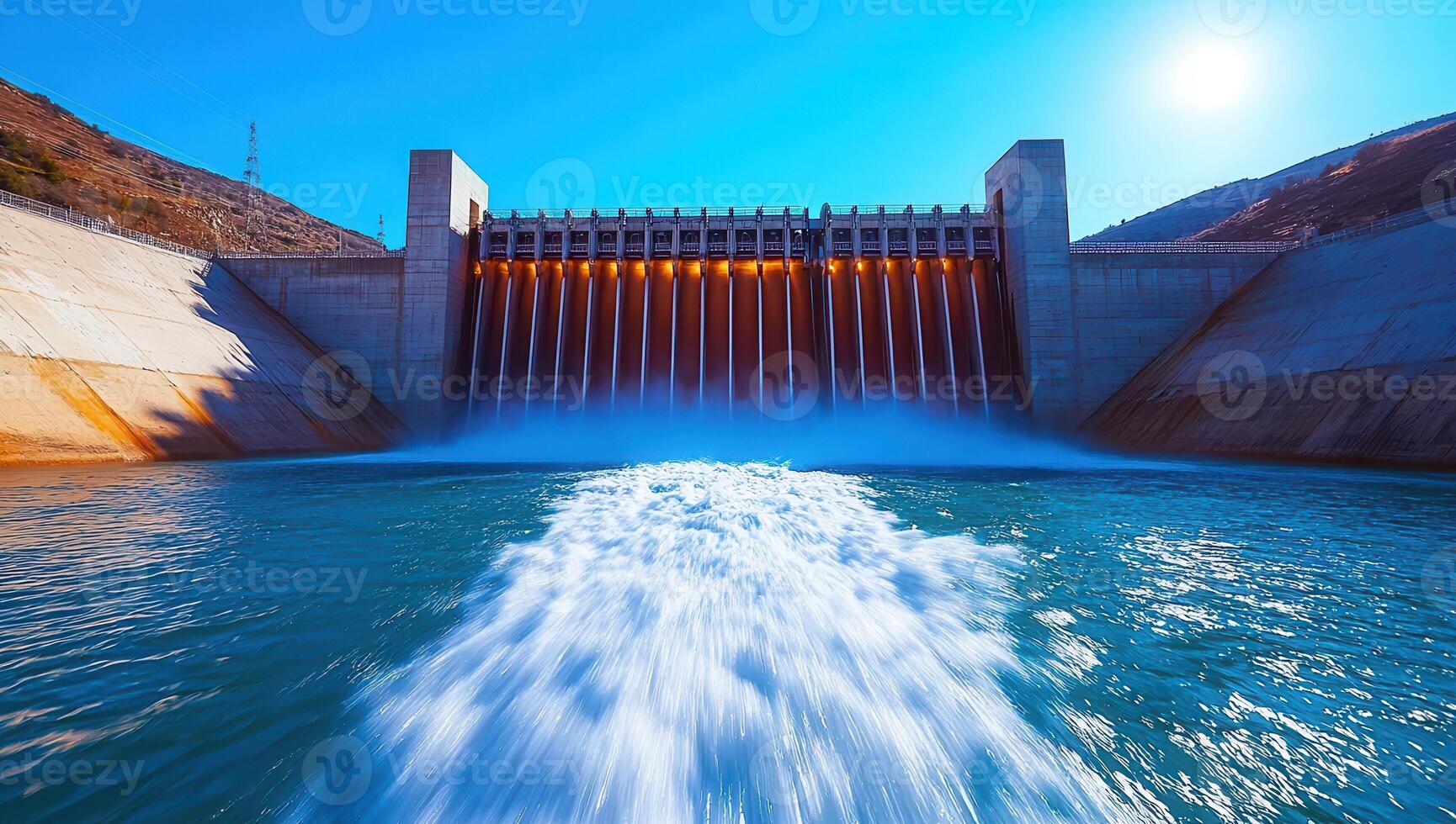 Water Flowing from Hydroelectric Power Dam photo