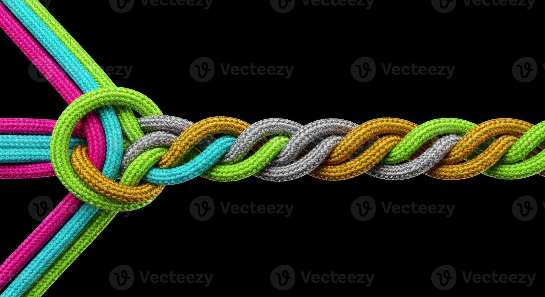 Colorful ropes braiding together symbolizing connection unity and strength photo
