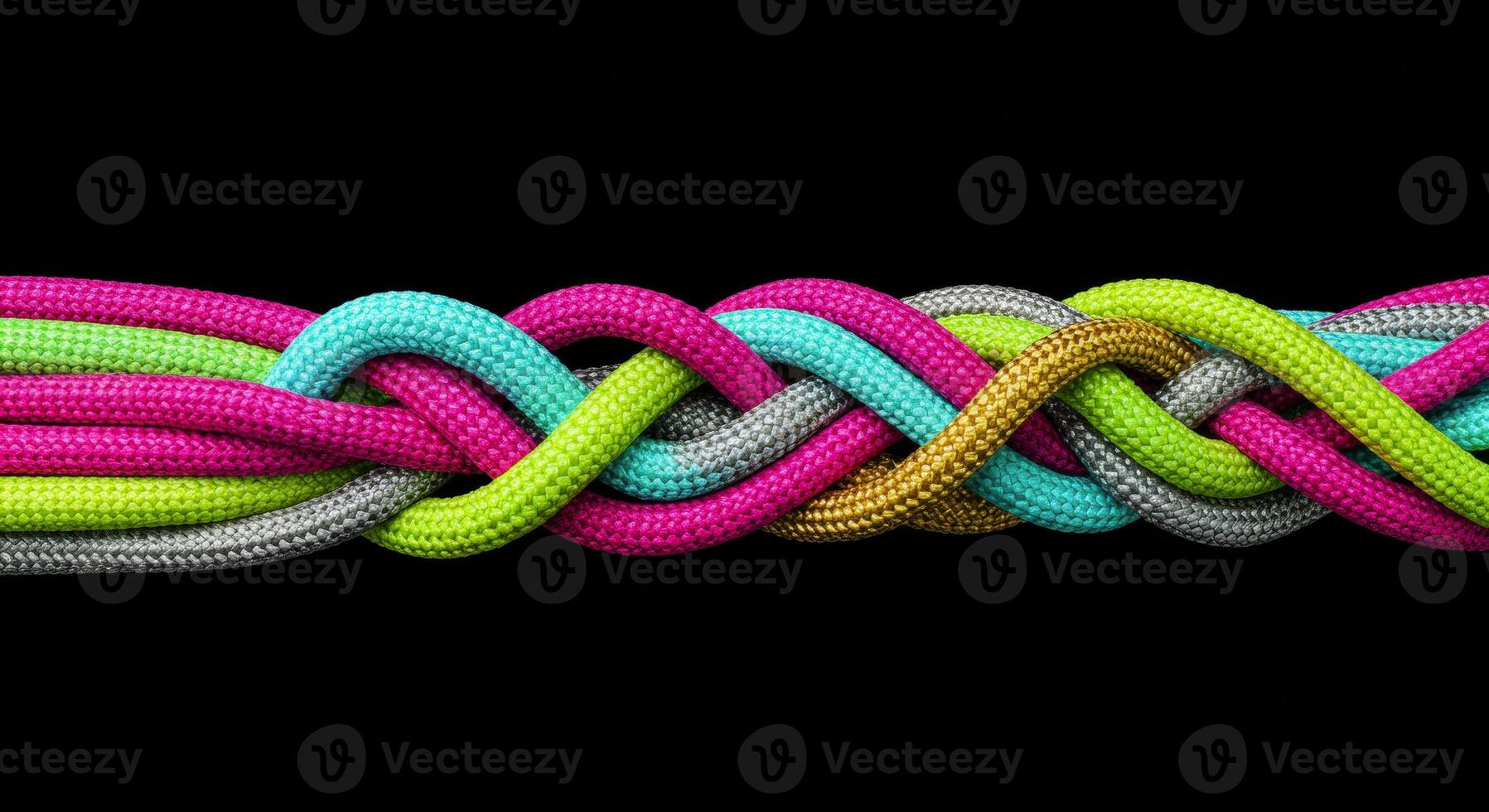 Intricate braiding of vibrant colorful cords symbolizing connection and strength photo