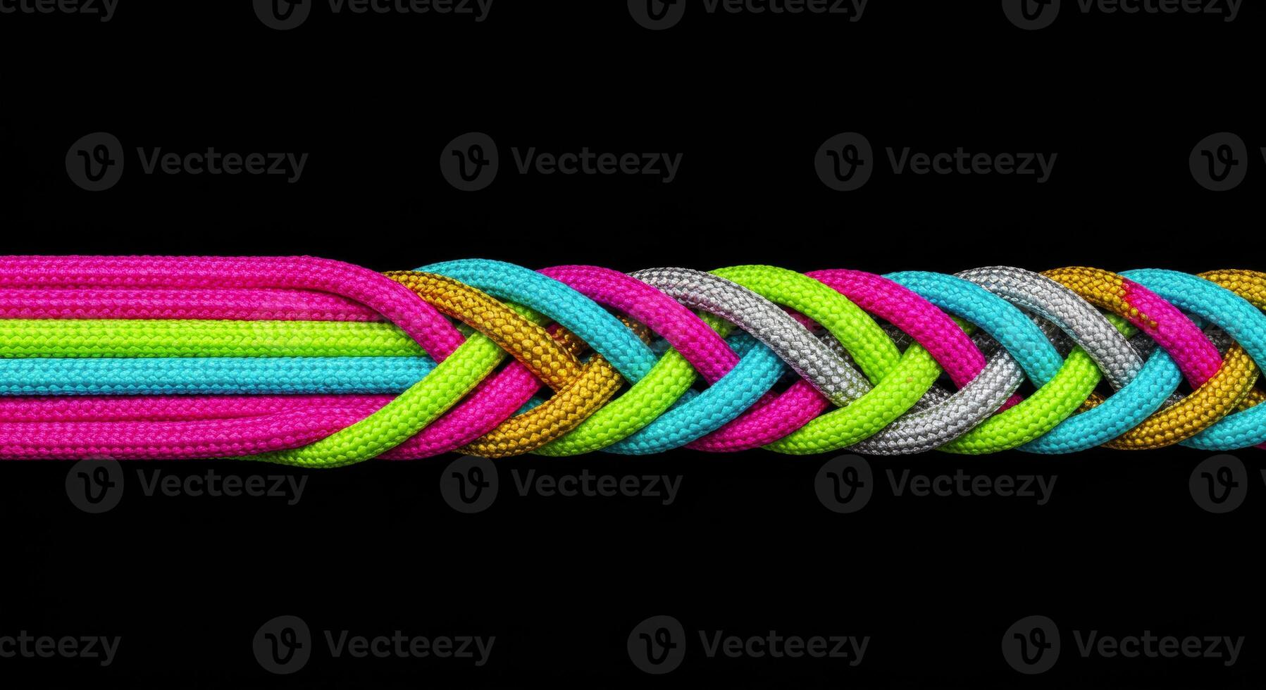 Colorful ropes braiding together symbolizing unity and connection photo