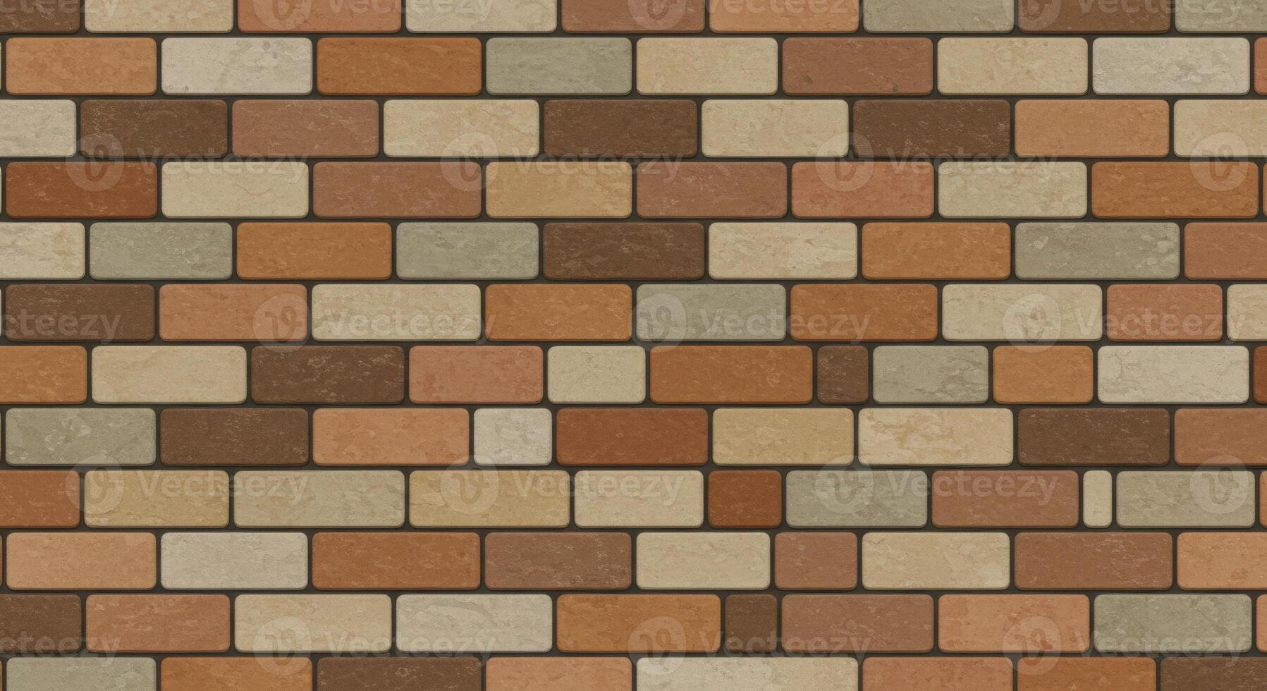 Seamless texture of a rustic brick wall with varying earthy tones and dark mortar joints photo