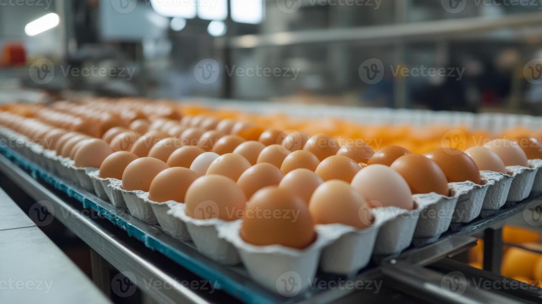 Eggs Moving on a Conveyor Belt in a Processing Plant photo