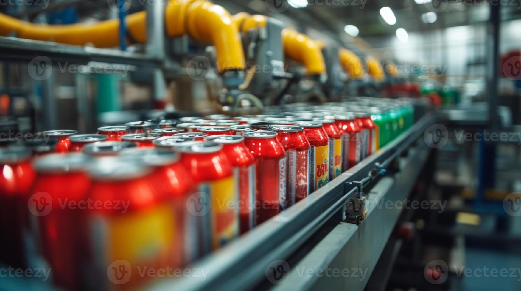 Conveyor Belt Carrying Rows of Aluminum Cans in a Factory photo