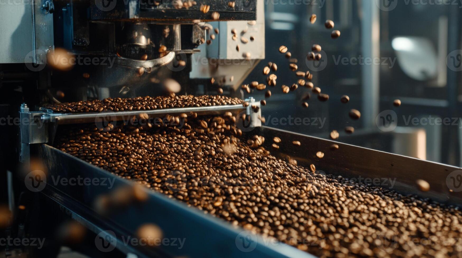 Coffee Beans Flowing Through a Processing Machine photo