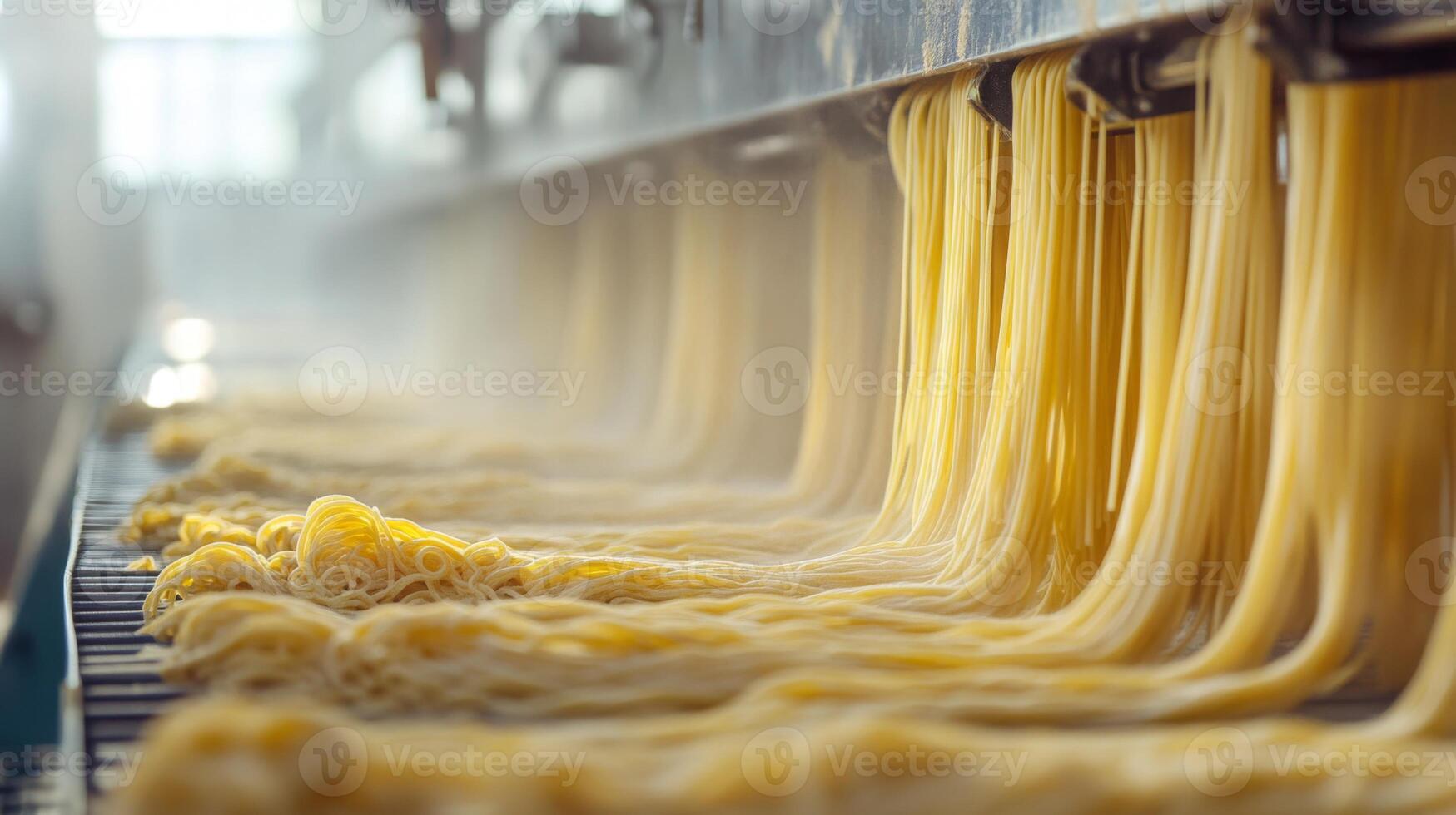Freshly Made Spaghetti Noodles Draped Over a Conveyor Belt photo