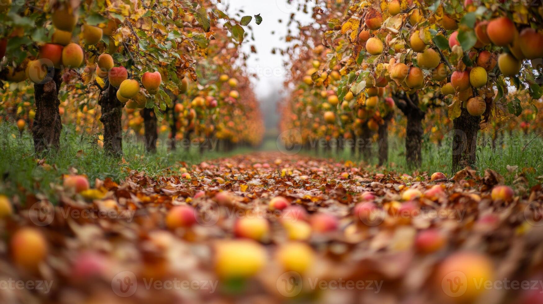 Fallen Apples and Autumn Leaves in an Orchard photo