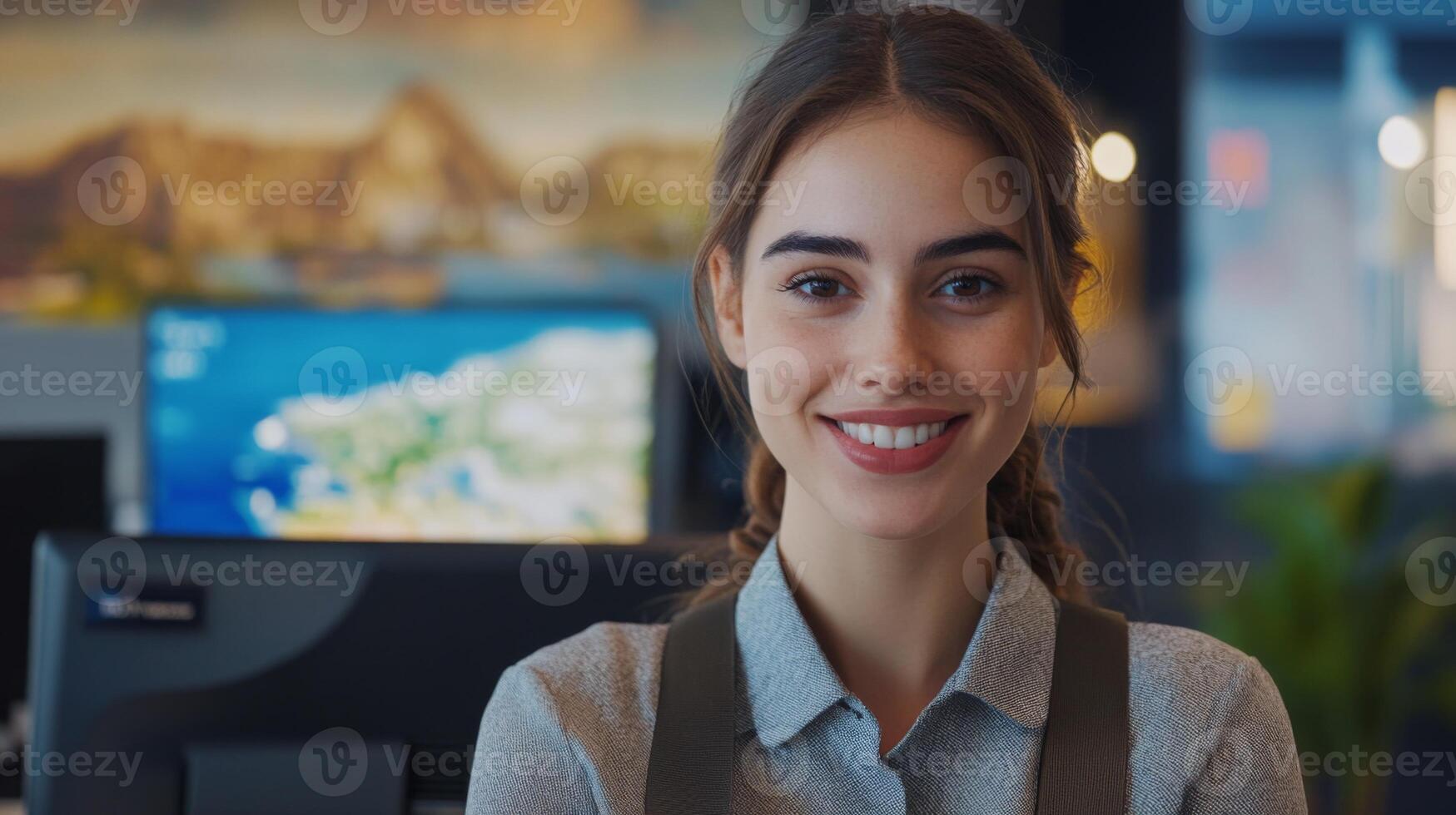 Portrait of a Young Woman Smiling in an Office Setting photo