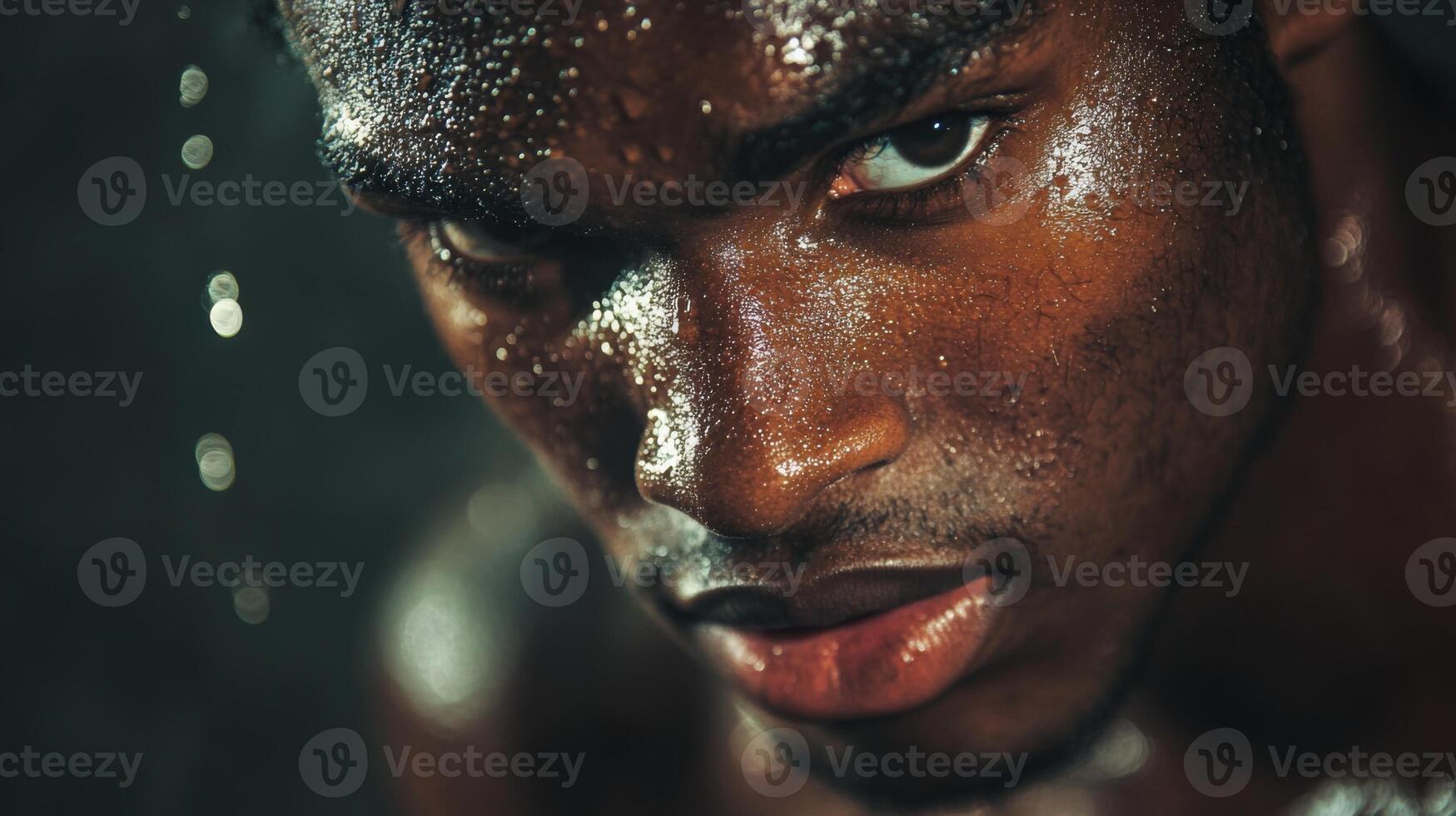 Close-up Portrait of a Sweating Man's Face photo