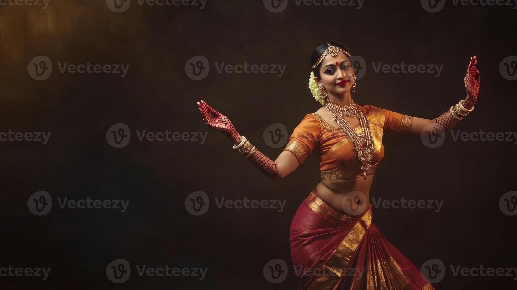 A Woman in Traditional Indian Attire Performing a Dance photo