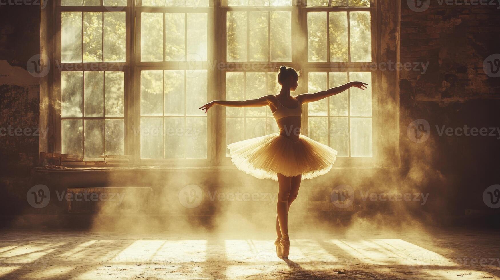 Ballerina in a Dusty Room with Sunlight Streaming Through a Window photo