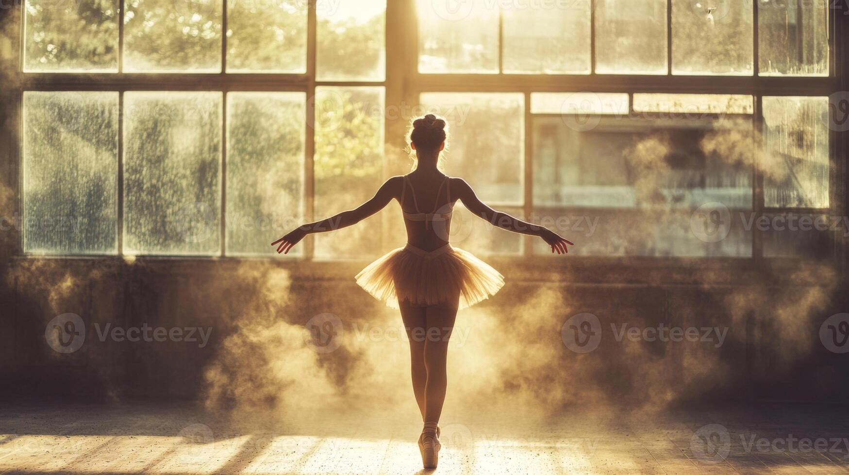 A Ballerina Stands in a Sunlit Room with Dust Motes photo
