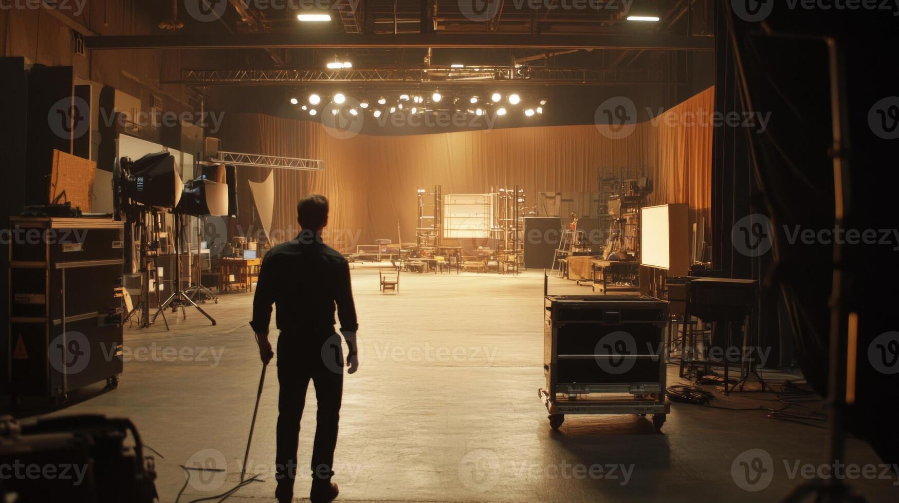 A Man Standing Alone in a Large Studio Space photo