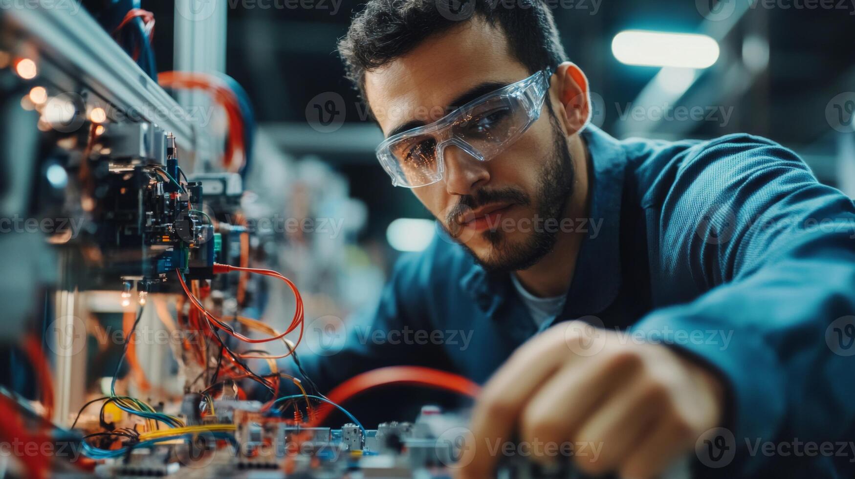 Close-up of a Focused Technician Working on Electrical Components photo