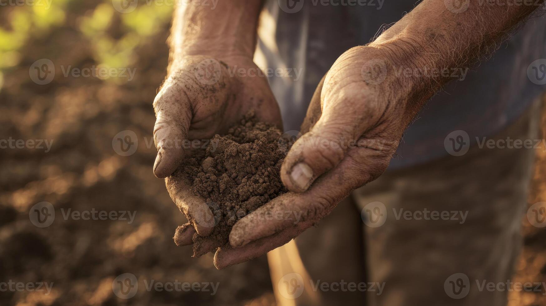 Close-up of Farmer's Hands Holding Soil in a Field photo