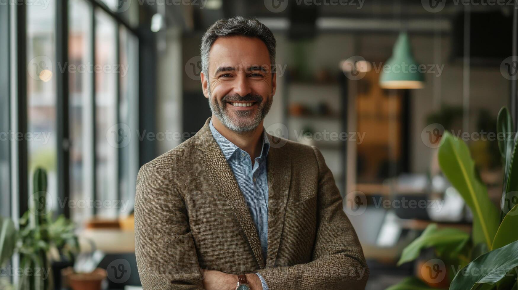 Portrait of a Smiling Middle-Aged Man in a Brown Blazer photo