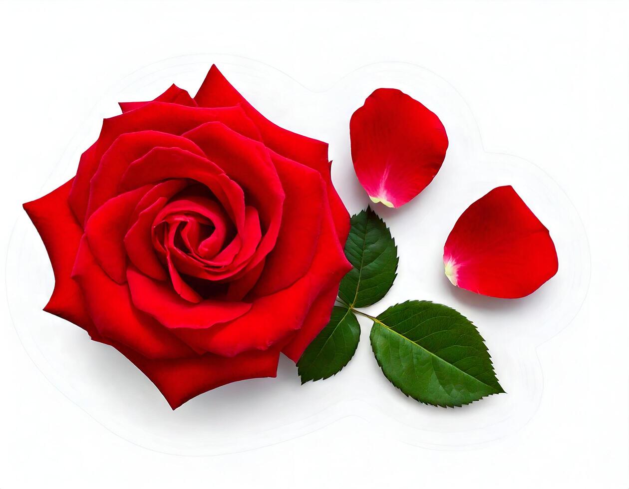 Beautiful red rose flower with leaf on white background photo