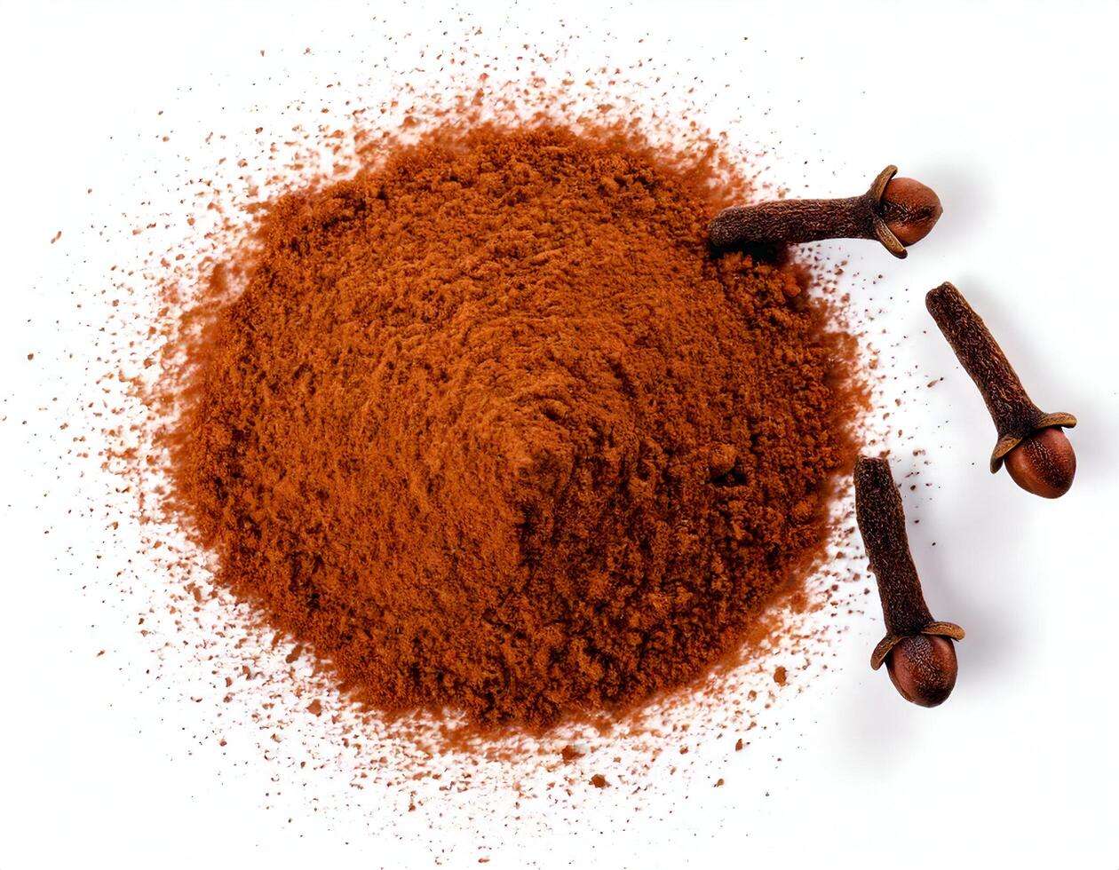 Top view of Clove powder with fresh clove on white background photo