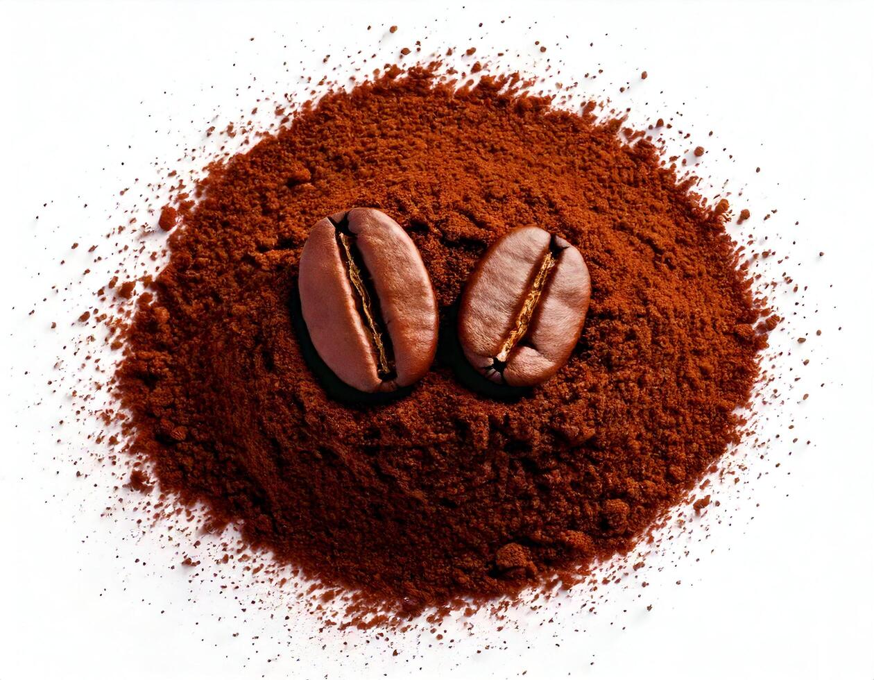 Coffee powder with fresh coffee seeds on white background photo