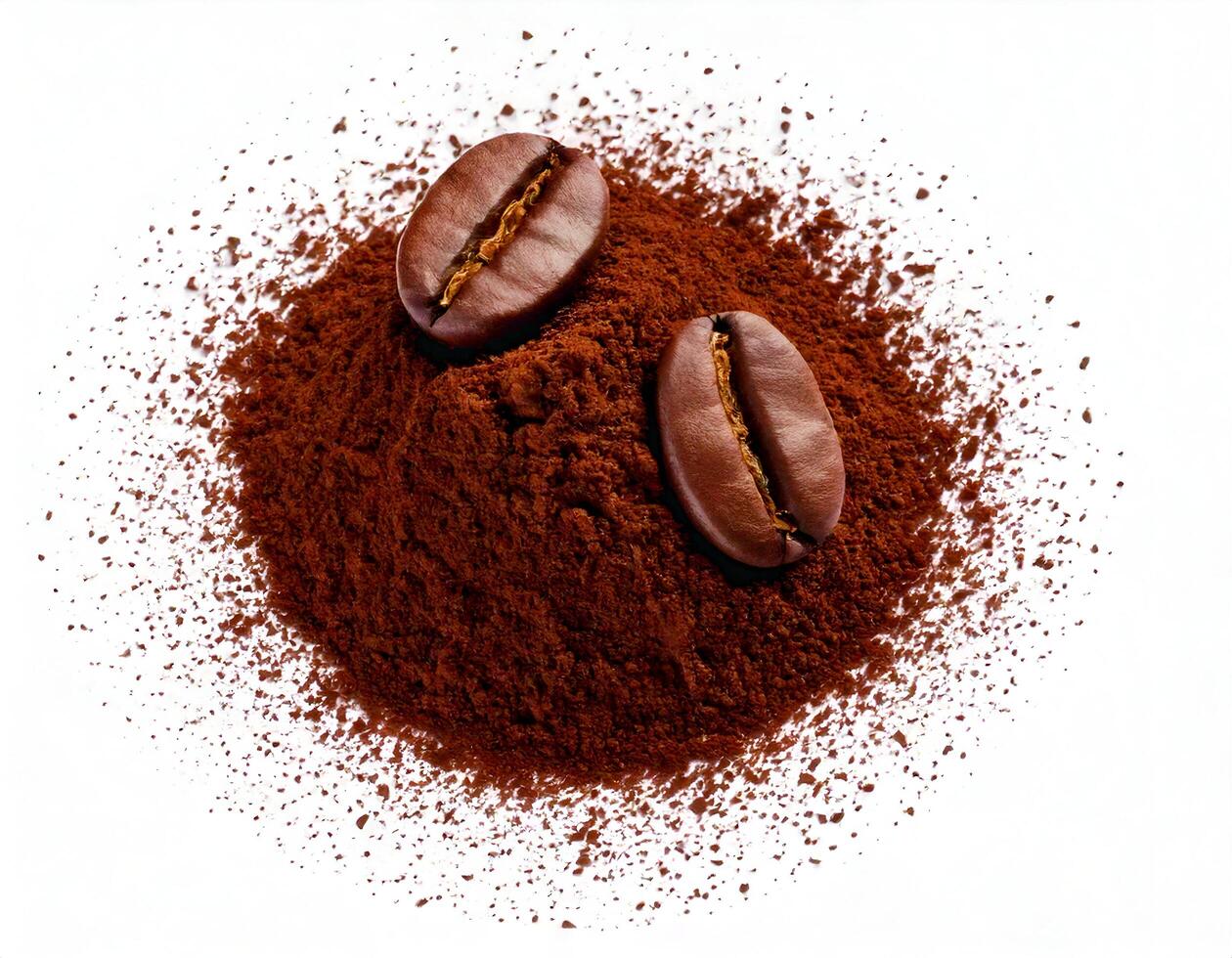 Coffee powder with fresh coffee seed on white background photo