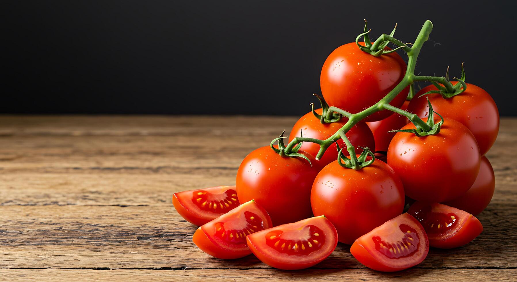 A bunch of tomatoes on a table photo