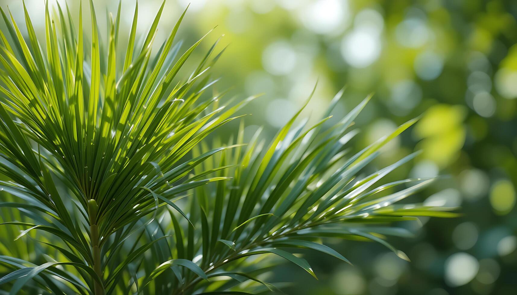 A close up of a palm tree with green leaves photo