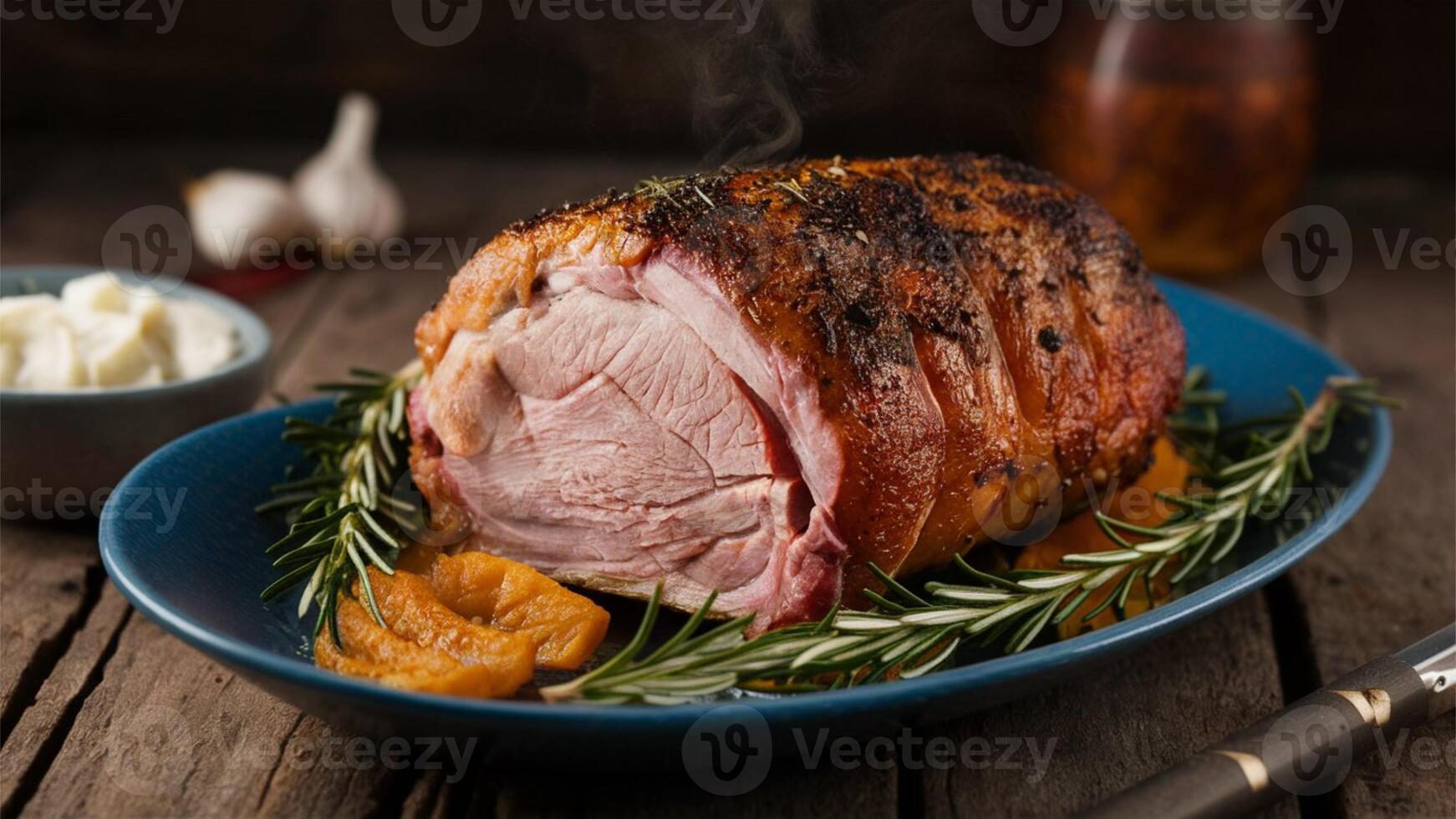 Arista di Maiale A Tuscan roasted pork loin seasoned with garlic, rosemary, and fennel seeds, creating a flavorful, juicy meat with a crispy exterior. photo