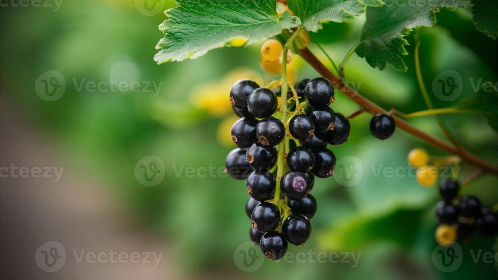 Black Currant - Small, dark berries with a tart, earthy flavor. focus on vegetable and blur background, photo