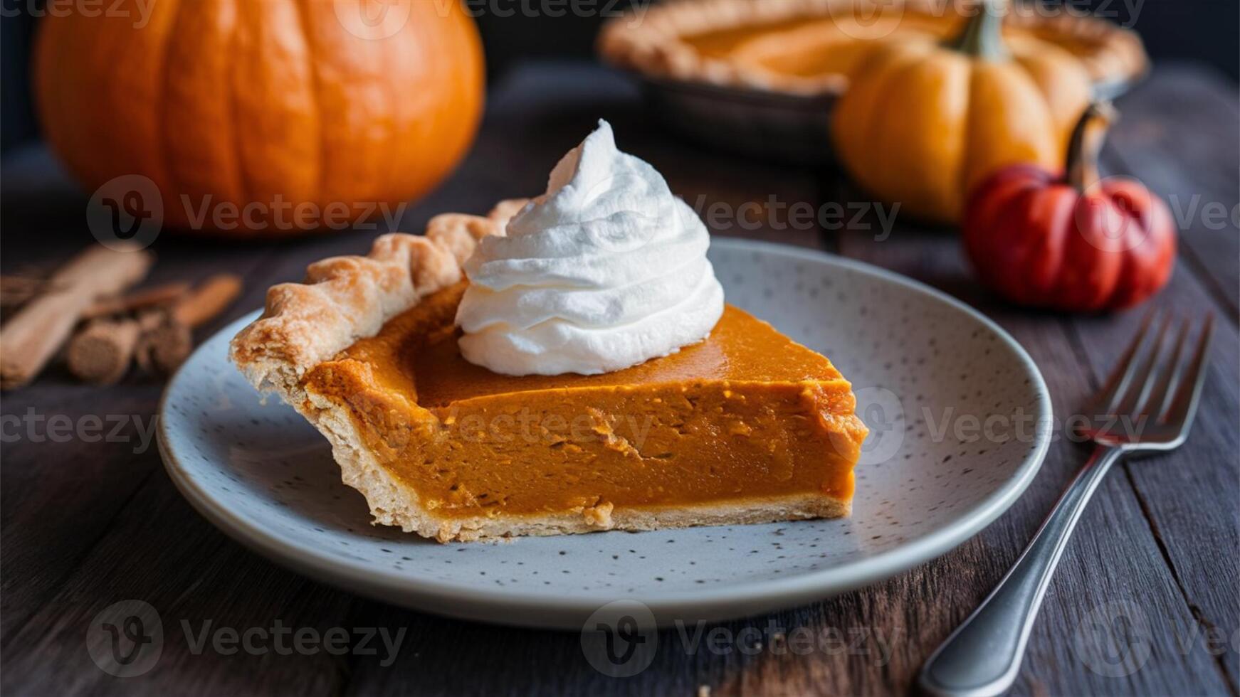 Pumpkin Pie Spiced pumpkin filling in a flaky crust, often topped with whipped cream. A classic dessert, especially during fall. photo