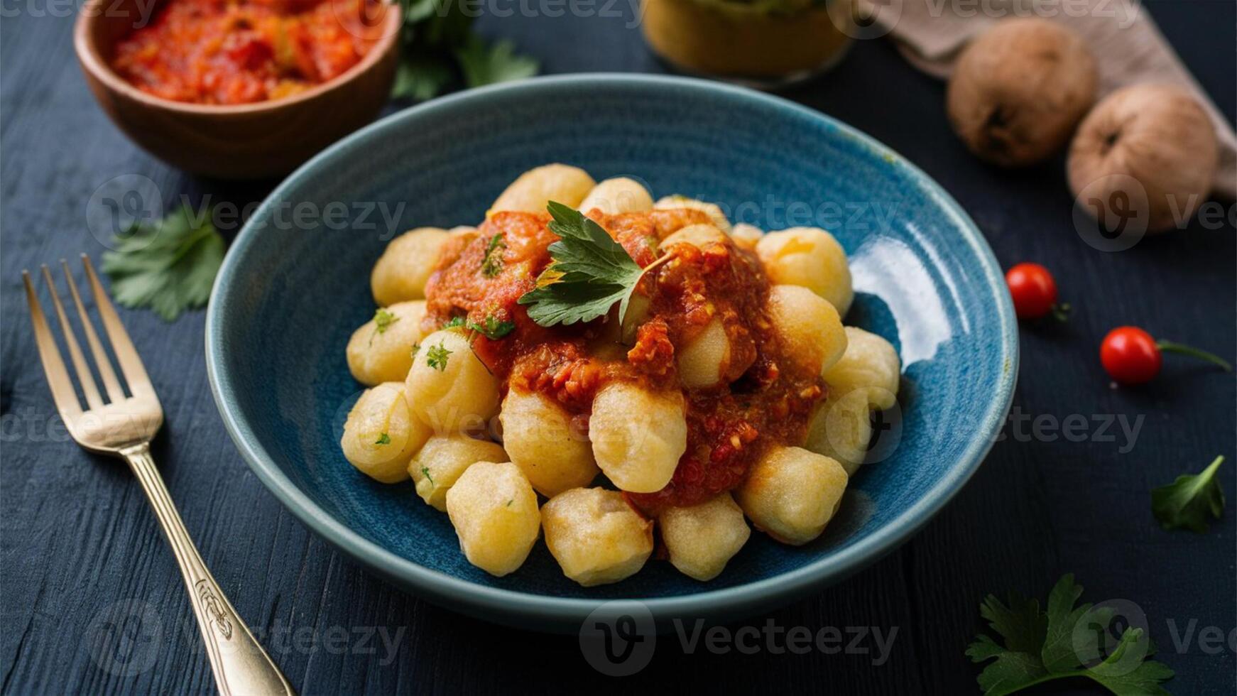 Gnocchi di Patate Soft, pillowy potato dumplings served with a variety of sauces such as tomato, pesto, or brown butter. A versatile and comforting Italian staple. photo