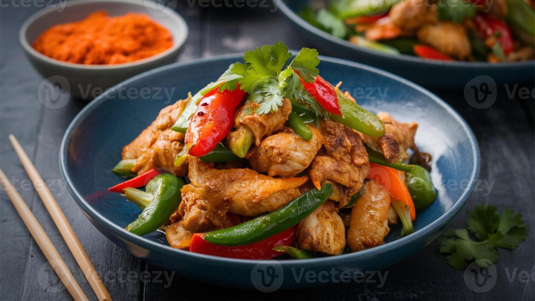 Kung Pao Chicken Homemade Kung Pao chicken with peppers and veggies photo
