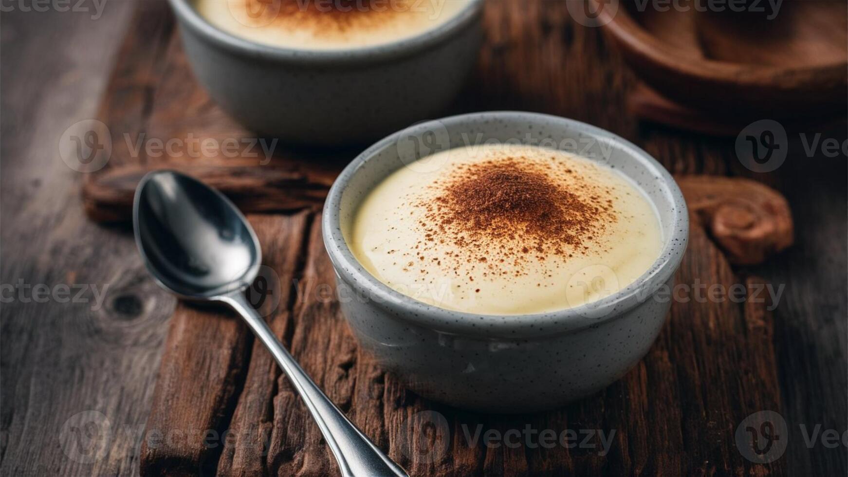 Milk Custard A smooth and creamy dessert made from milk, sugar, and eggs, often flavored with vanilla or cinnamon. photo