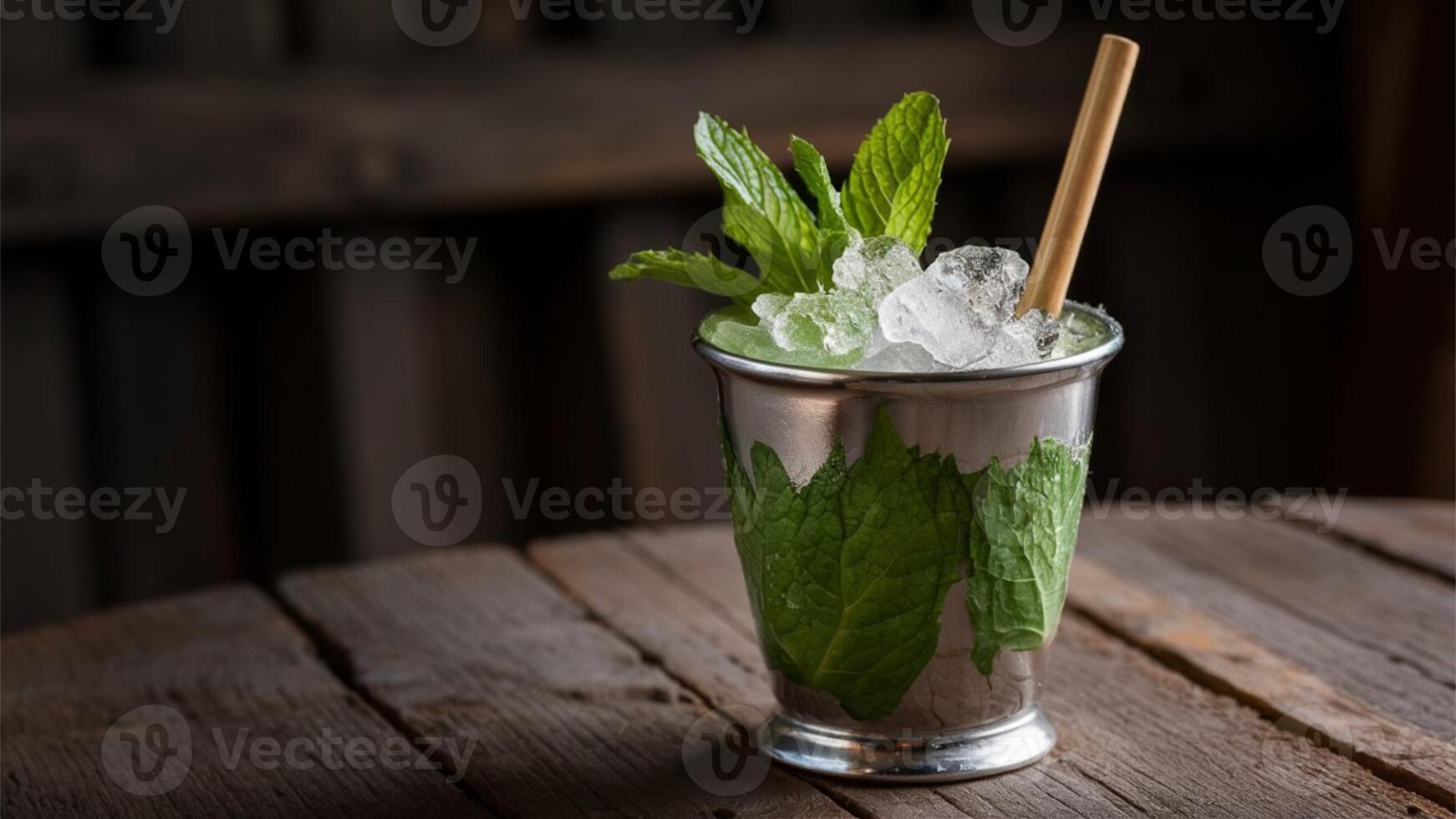 Mint Julep A refreshing cocktail with bourbon, fresh mint, sugar, and crushed ice. A classic Southern drink, photo