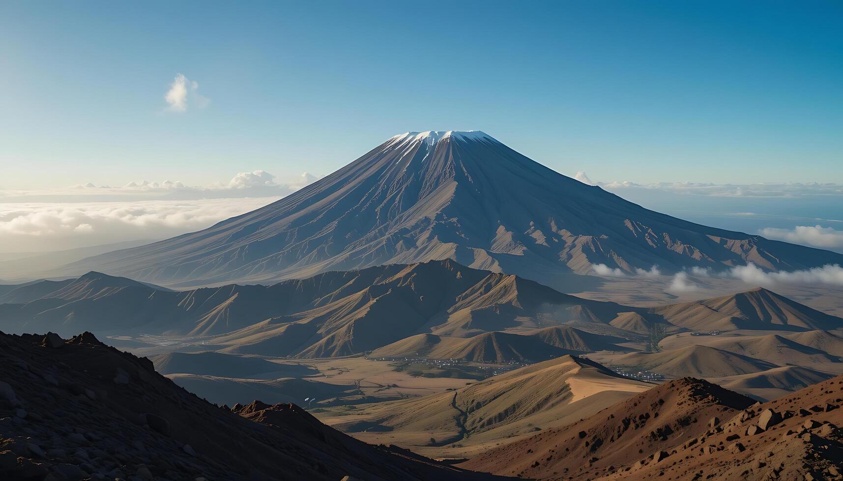 A mountain with a large snow covered peak photo