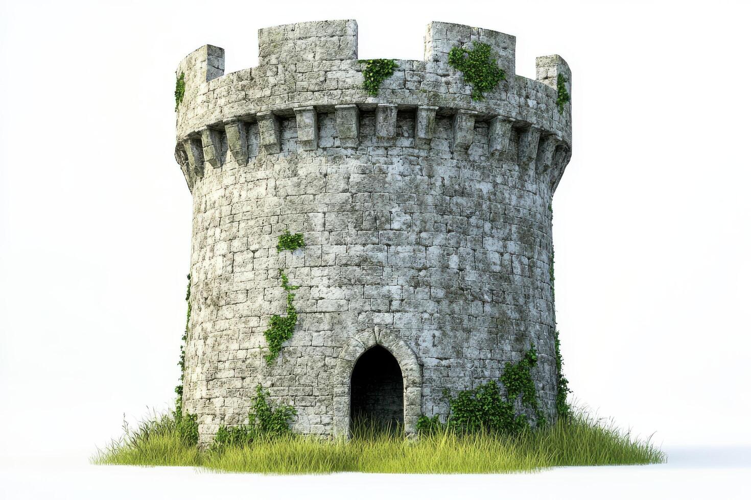 Medieval Stone Tower with Crenellated Battlements and Arched Windows photo