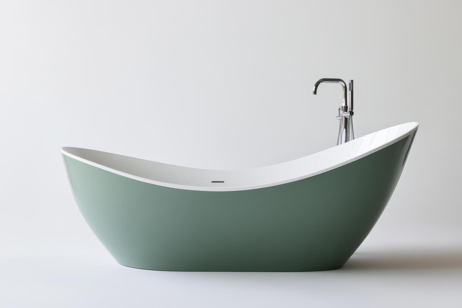 Modern Dual-Tone Freestanding Bathtub with Sage Green and White Design photo