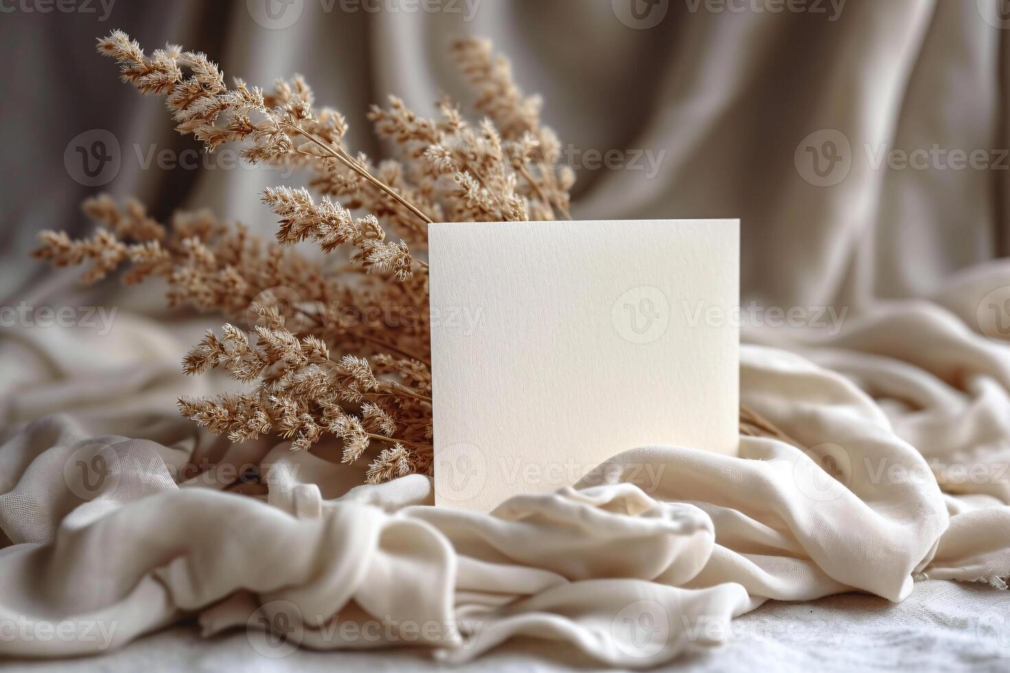 Blank card on silk background photo