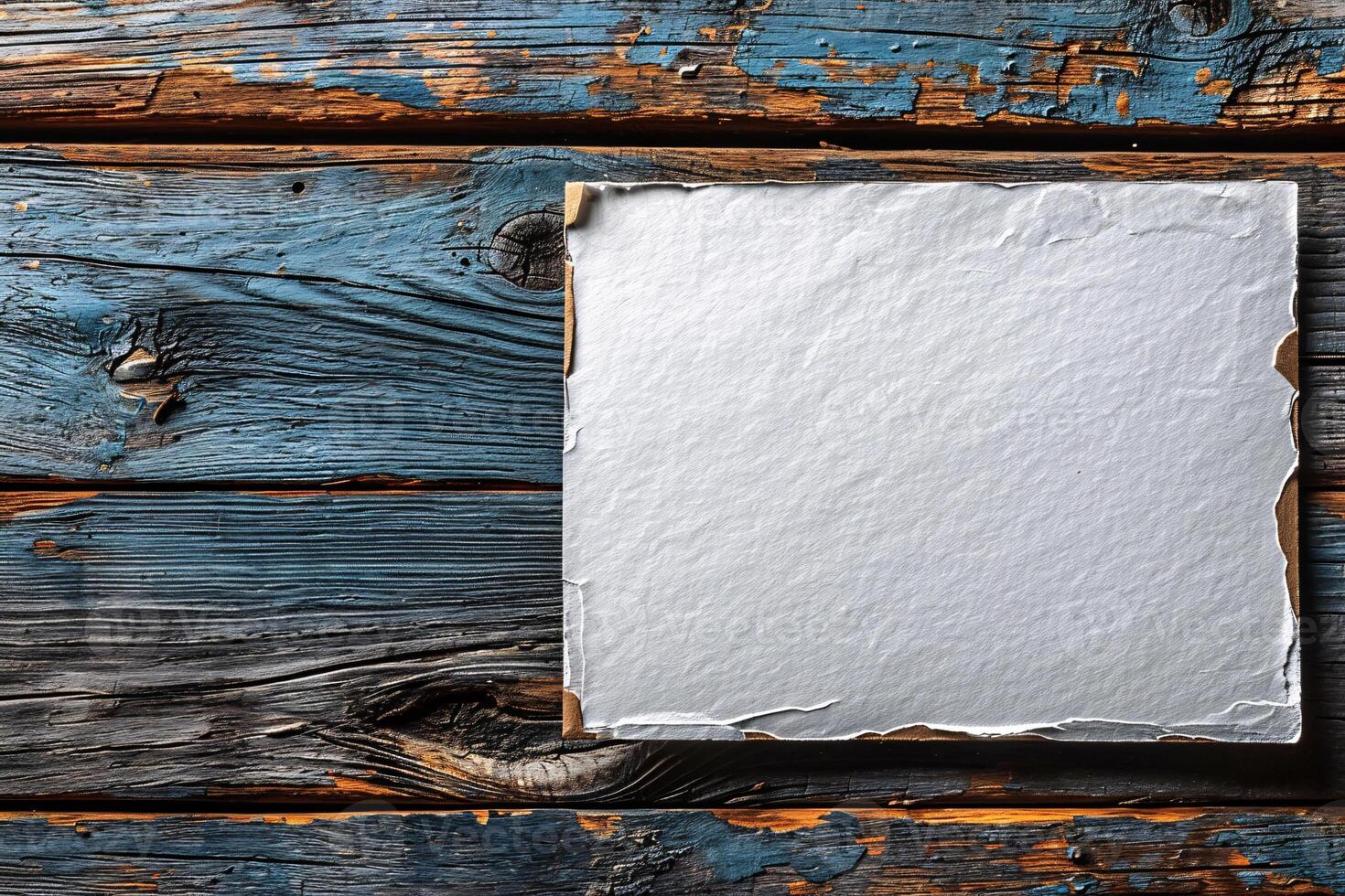 A white sheet of paper on a wooden background photo
