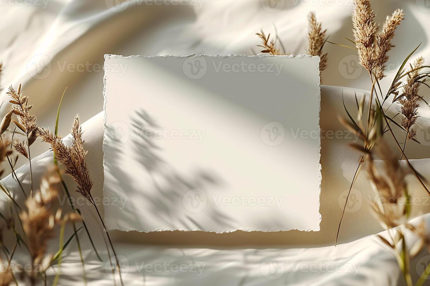 Blank paper on a white background with grass photo