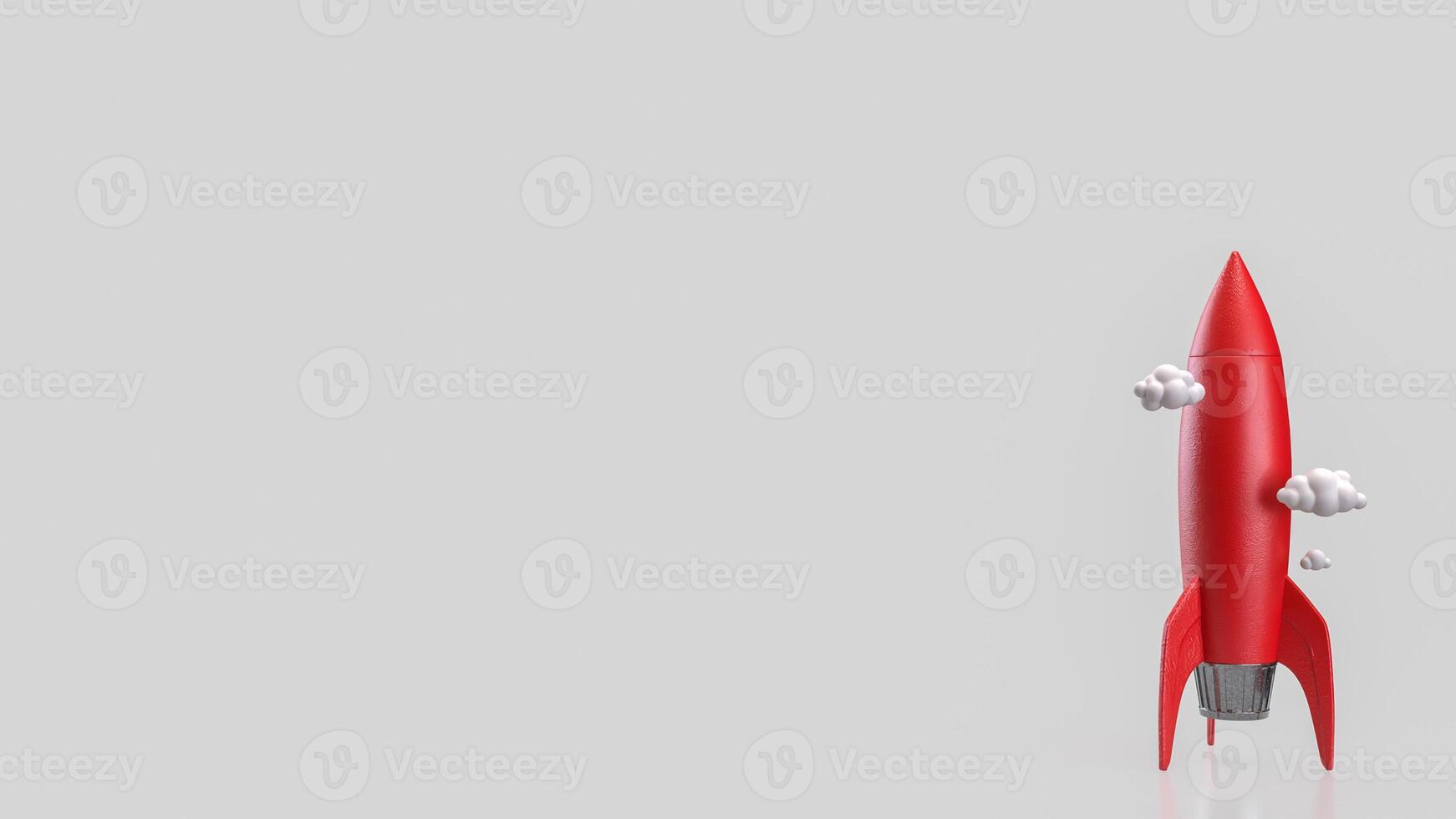Red rocket on white background for startup concept 3d rendering. photo