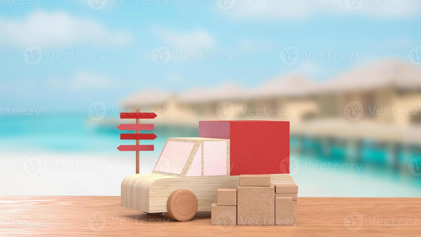 The Cardboard box and van truck for transporting concept 3d rendering. photo