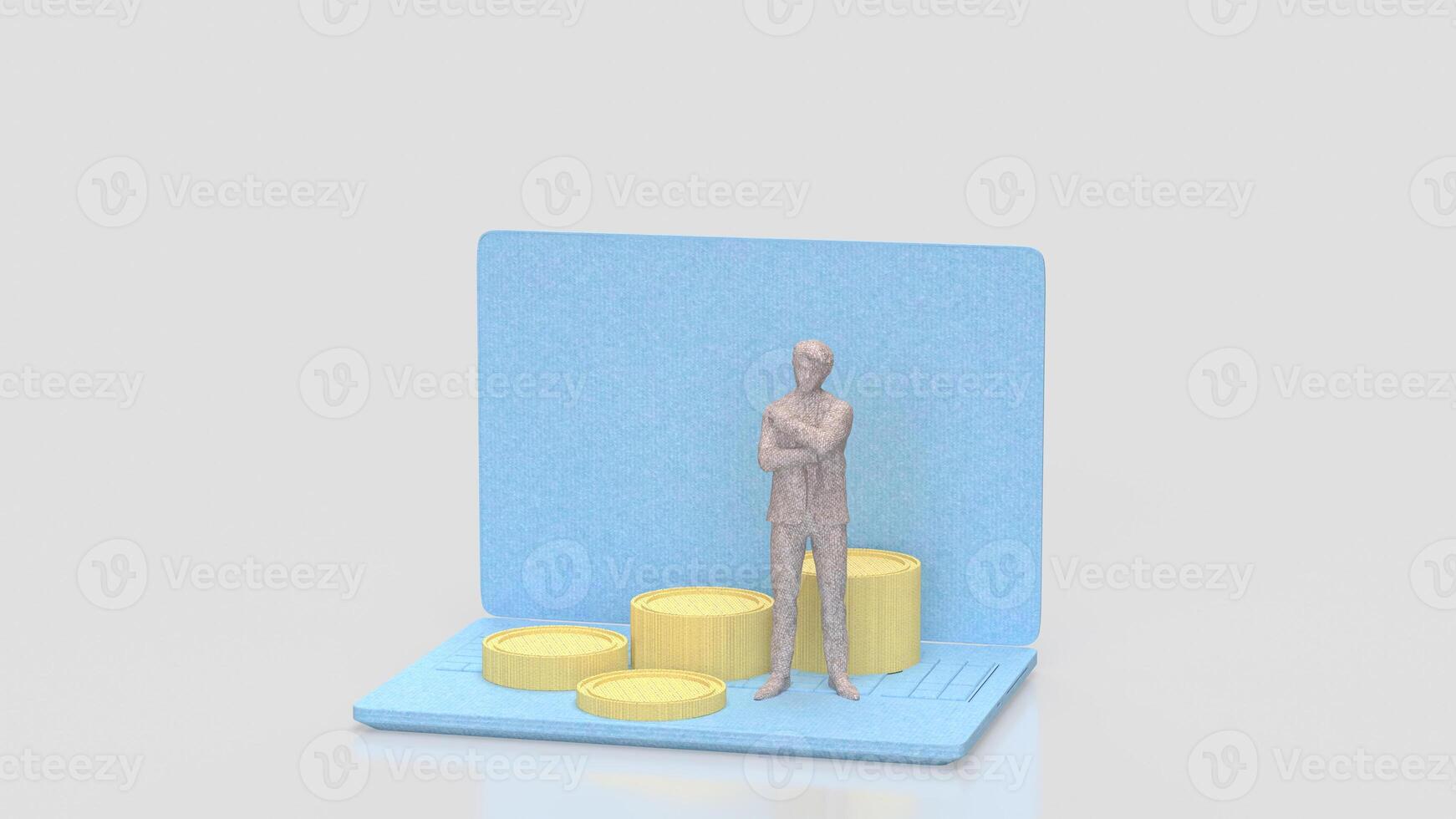 The Man and coins on notebook for Business concept 3d Rendering. photo