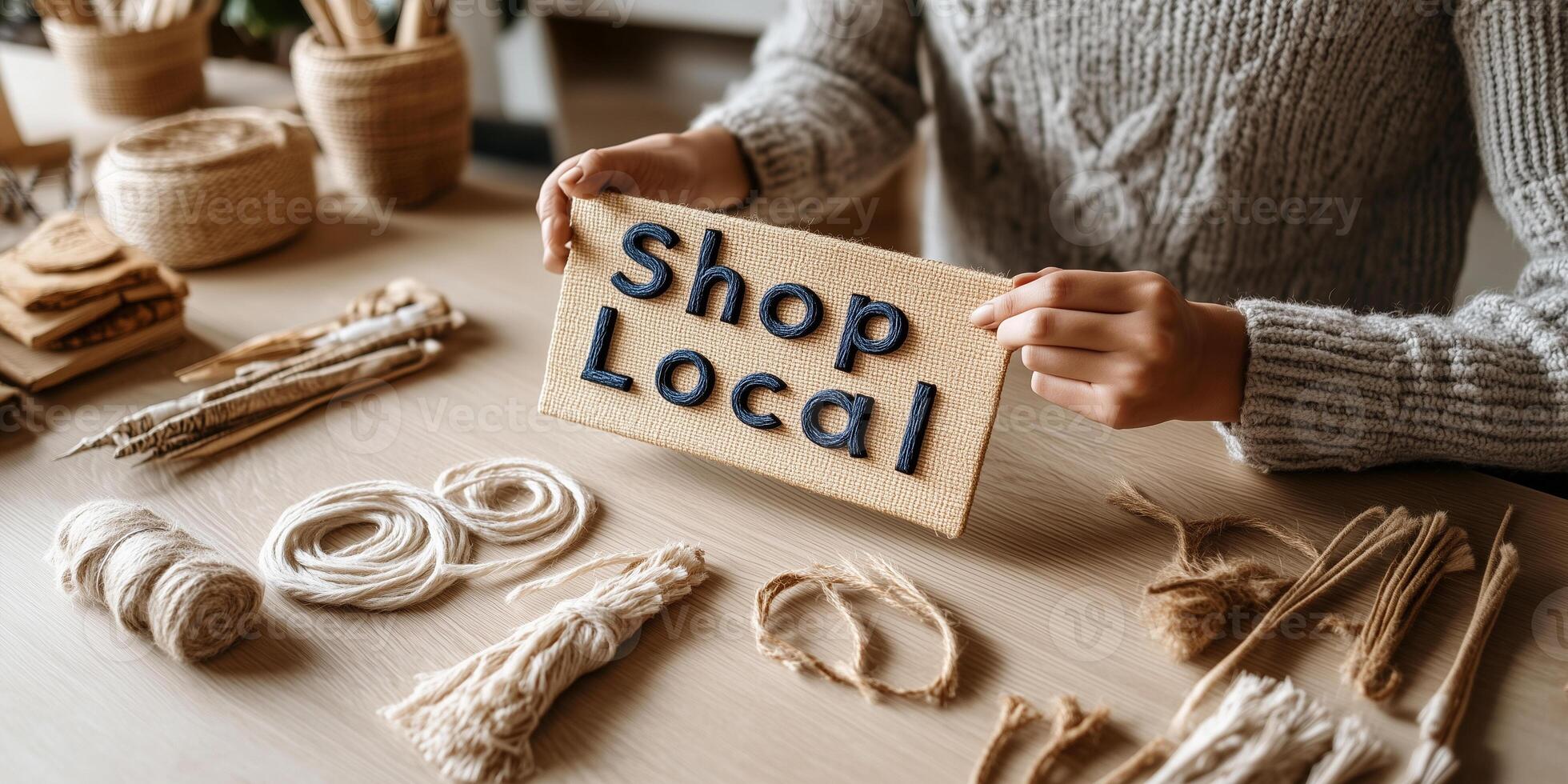 Small business owner promotes community support with handmade crafts and organic products photo