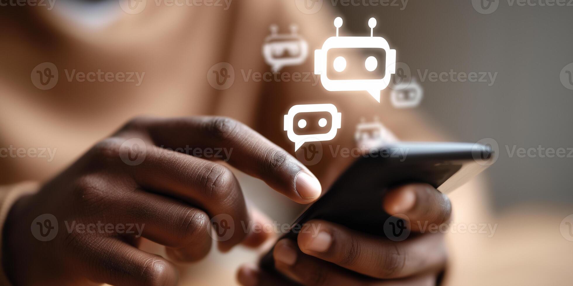Engaging with AI technology through mobile chat for enhanced customer service experience photo