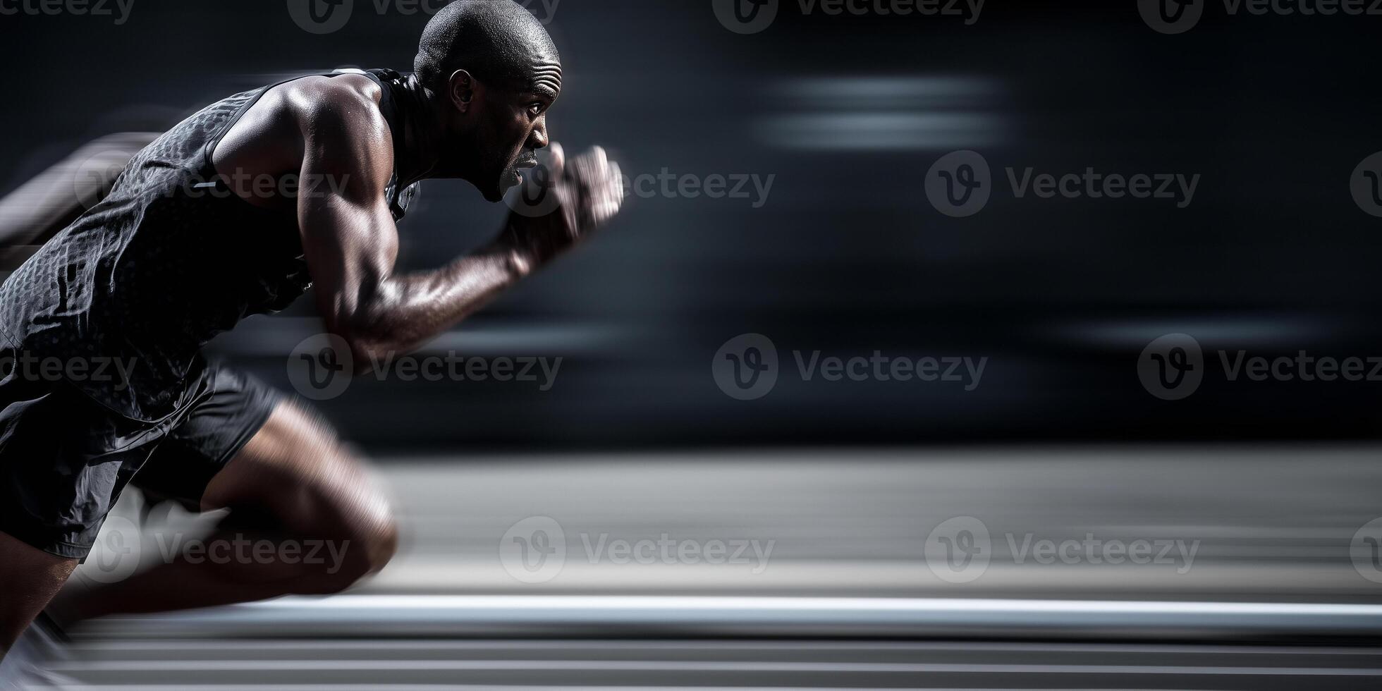 Runner sprints on track with dynamic motion blur showcasing power and speed photo